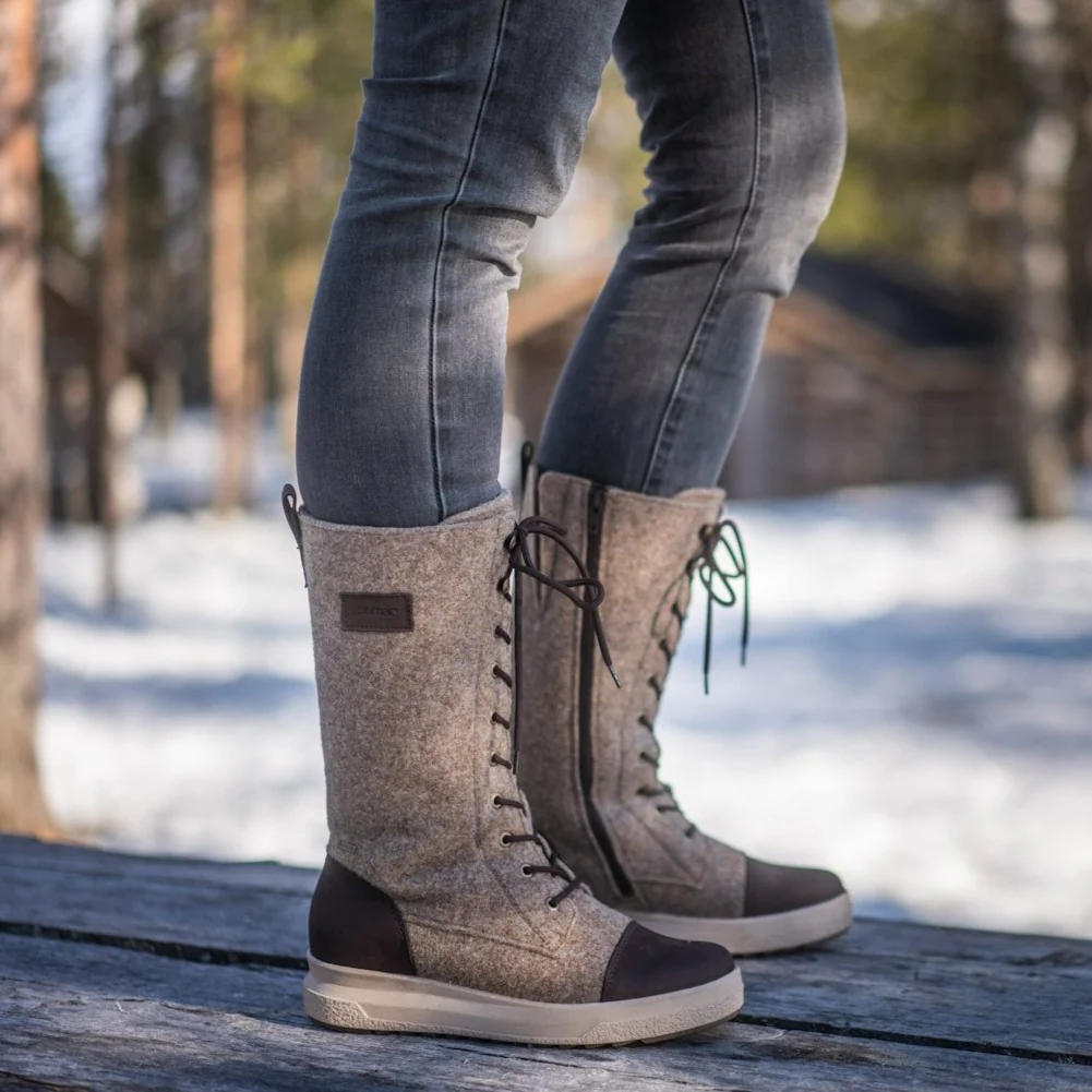 Pomar zimowe botki JÄÄTIKKÖ GTX (filcowe, wodoodporne, szerokie, ekstremalnie ciepłe) piaskowy brąz damskie