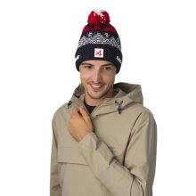 Biała niedźwiedzia zimowa czapka Norrak z pomponem SA - Merinomix, przytulna opaska z polaru - granatowa - 1 sztuka