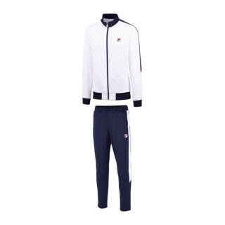 Fila dres tenisowy Manuel (kurtka + spodnie, 100% poliester) biały/granatowy męski