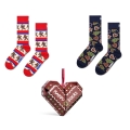 Skarpetki Happy Socks Crew Gingerbread Heart (Piernik) w pudełku prezentowym brązowo/granatowo/czerwonym - 2 pary