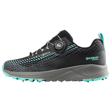 Buty do biegania w zimie Icebug NewRun BUGrip GTX (system BOA® Fit, wodoodporne, z kolcami) czarne/mistblue damskie
