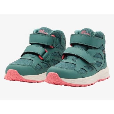Buty trekkingowe Jack Wolfskin Woodland 2 Texapore Mid VC (rzep, wodoodporne) jade zielone dziecięce