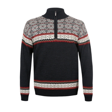Kama Sweter Pullover 4097 Half Zip z nordyckim wzorem (wełna merino, bardzo ciepły) grafitowy męski