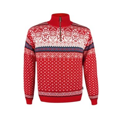 Sweter Kama Pullover 471 Half Zip z zimowym motywem (mieszanka wełny merino) czerwony męski