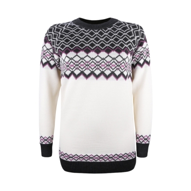 Sweter Kama Pullover 5045 z nordyckim wzorem (mieszanka wełny merino) biały damski