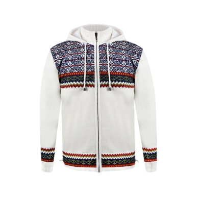 Kama Sweter Pullover 3097 Full Zip z nordyckim wzorem (z kapturem, wiatroszczelny) biały męski