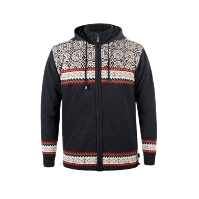 Sweter Kama Pullover 3097 Full Zip z nordyckim wzorem (z kapturem, wiatroszczelny) grafitowy szary męski