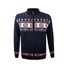 Kama Sweter Pullover 3054 Full Zip z wełny merino (materiał dzianinowy, wiatroszczelny) granatowy męski