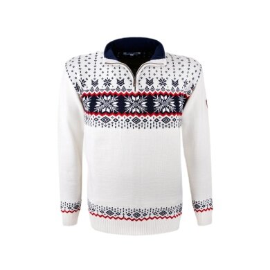 Kama Sweter Pullover 4054 Half Zip (ciepły, materiał dzianinowy) biały Mężczyźni