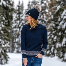 Czapka Strickmütze (z pomponem) A109 Merino - Damska śliwkowo-fioletowa - 1 sztuka