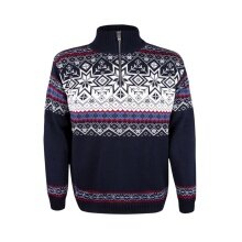 Sweter Kama Pullover 4071 Half Zip z nordyckim wzorem (mieszanka wełny merino) granatowy męski