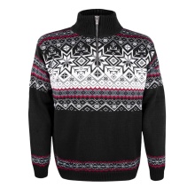 Kama Sweter Pullover 4071 Half Zip z nordyckim wzorem (mieszanka wełny merino) czarny męski