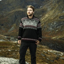 Kama Sweter Pullover 4071 Half Zip z nordyckim wzorem (mieszanka wełny merino) czarny męski