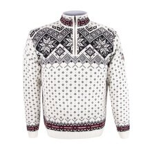 Kama Sweter Pullover 4082 Half Zip z nordyckim wzorem (wełna merino) biały męski