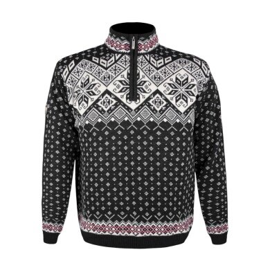 Kama Sweter Pullover 4082 Half Zip z nordyckim wzorem (wełna merino) czarny męski