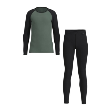 Zestaw bielizny funkcjonalnej Löffler Long CB Transtex® Warm Merino 200 (koszulka z długim rękawem i długie spodnie) zielony/czarny dziecięcy