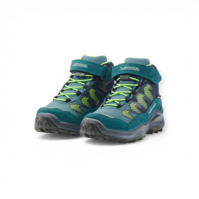 Lowa buty trekkingowe Maddox Pro Mid GTX na rzep Junior (tekstylia/skóra zamszowa, zapięcie na rzep, wodoodporne) petrolowa zieleń/limonka dziecięce
