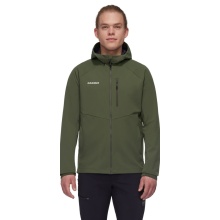 Mammut Całoroczna kurtka softshell Ultimate Comfort SO z kapturem (wiatroodporna) ciemnozielona męska