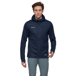 Mammut całoroczna kurtka softshell Ultimate VIII SO z kapturem (3-warstwowa, wiatroszczelna) granatowa męska