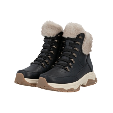 Botki zimowe Rieker W3971-00 (botki z bocznym zamkiem błyskawicznym i podszewką) czarne damskie