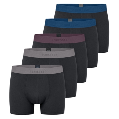 Schiesser bielizna bokserki 95/5 bawełna organiczna z gumką wielokolorowe czarne męskie - 5 sztuk
