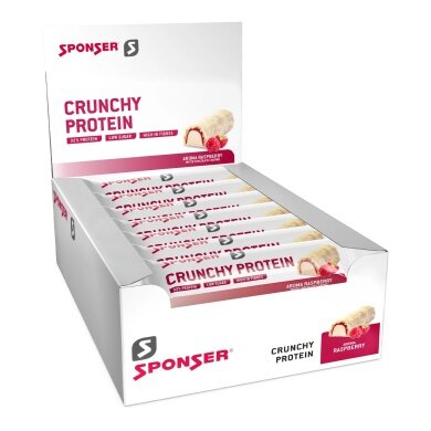 Sponser Crunchy Protein Batony (ponad 30% zawartości białka, tylko 1,8g cukru na batonik) Malina 12x50g Pudełko