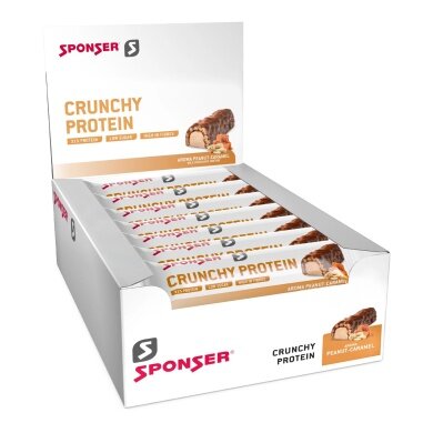 Sponser Crunchy Protein Batony (ponad 30% zawartości białka, tylko 1,8g cukru na batonik) Orzechy/Karmel 12x50g Pudełko