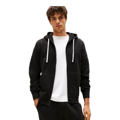 Kurtka z kapturem Tommy Hilfiger Full Zip Fleece (mieszanka bawełny) czarna męska