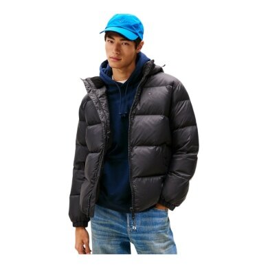 Tommy Jeans zimowa kurtka puchowa Essential Down Jacket EXT z kapturem (ciepła, wodoodporna) czarna męska