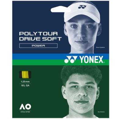 Yonex Sznur tenisowy Poly Tour Drive Soft 1.25 (Trwałość+Kontrola) żółty 12m Zestaw