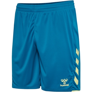 spodenki sportowe hmlCORE 2.0 (przyjemne wrażenie noszenia) krótkie niebiesko/limegreen męskie