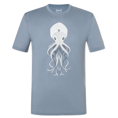 super natural Koszulka sportowa / rekreacyjna Octopussy Tee (mieszanka merino, wygodny krój) szary kamień/niebieski męski