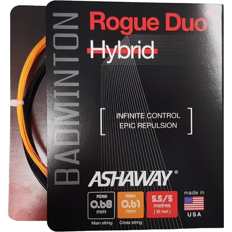 Naciąg z żyłki do badmintona Ashaway Rogue Duo Hybrid 0.68/0.61 czarny/pomarańczowy