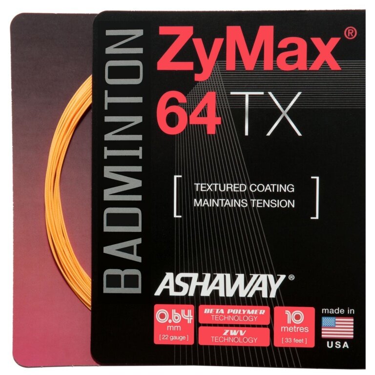 Ashaway Sznur do badmintona Zymax 64 TX pomarańczowy 10m Zestaw