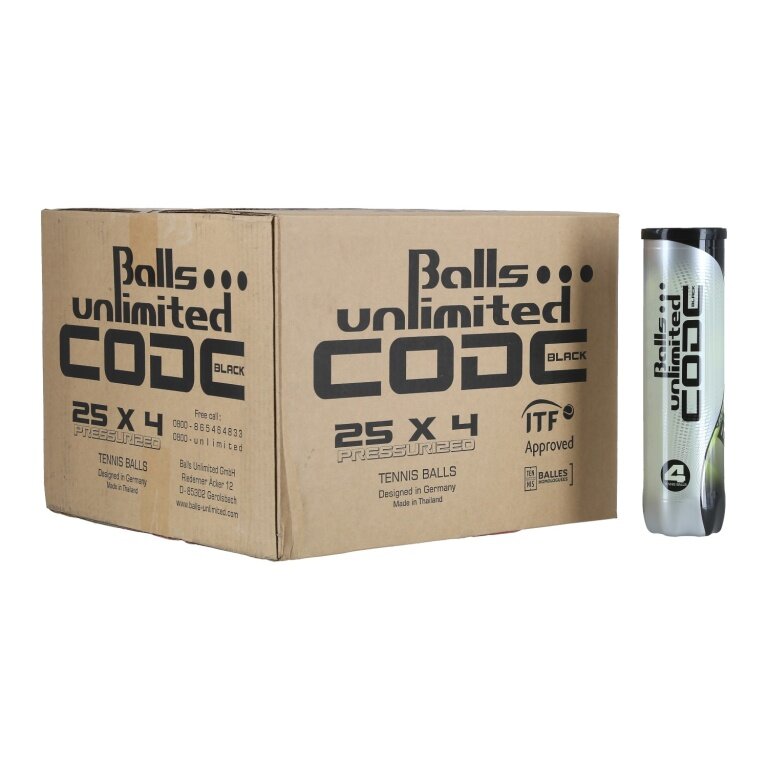 Balls Unlimited Piłki tenisowe Code Black żółte puszka 25x4 sztuki w kartonie
