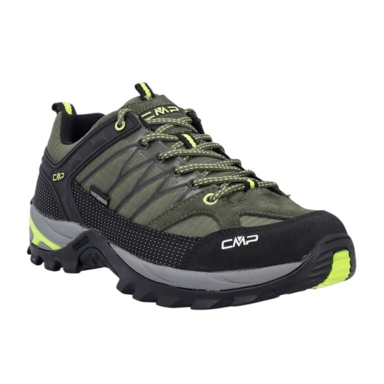 CMP Buty trekkingowe Rigel Low WP (wodoodporne) ciemnozielone/czarne/fluorescencyjnie żółte męskie