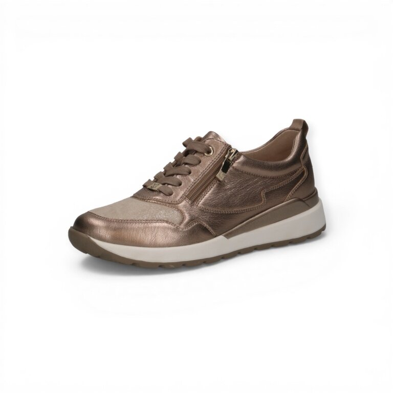 Sneaker Caprice 23760 (skóra, z bocznym zamkiem błyskawicznym) taupe/złoty damskie