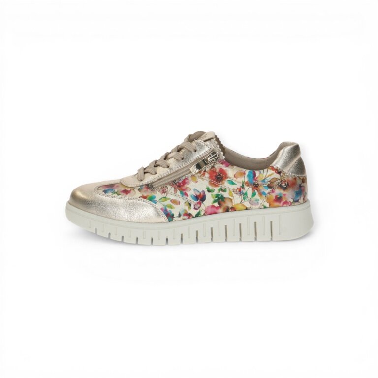 Sneaker Caprice 23761 (skóra, z bocznym zamkiem błyskawicznym) kwiatowy/złoty damski