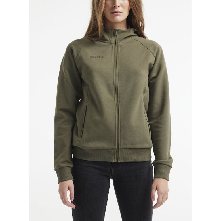 Craft Bluza z kapturem Core Soul Full Zip Hood (miękki materiał, z kieszeniami na zamek błyskawiczny) khaki zielony Damska