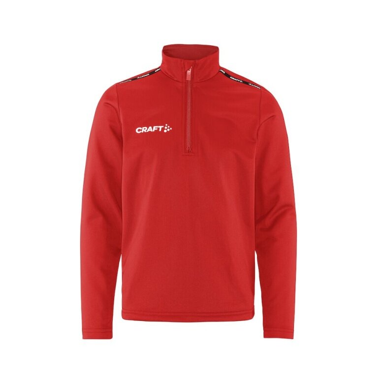 Koszulka sportowa Craft Squad Go z długim rękawem i półzamkiem (stójka, 100% recyklingowany poliester) czerwona dziecięca