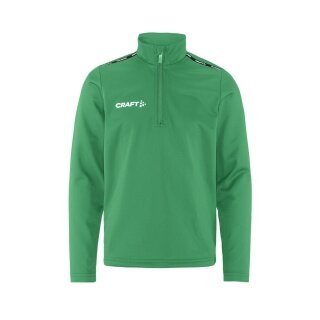 Koszulka sportowa Craft Squad Go z długim rękawem i półzamkiem (stójka, 100% recyklingowany poliester) zielona dziecięca