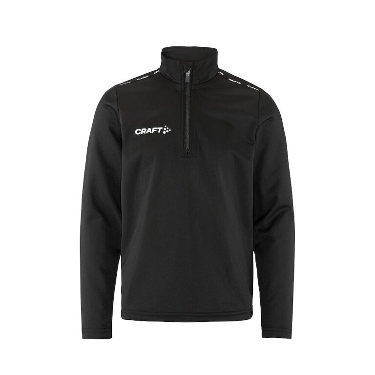 Koszulka sportowa Craft Squad Go z długim rękawem i półzamkiem (stojący kołnierz, 100% recyklingowany poliester) czarna dziecięca