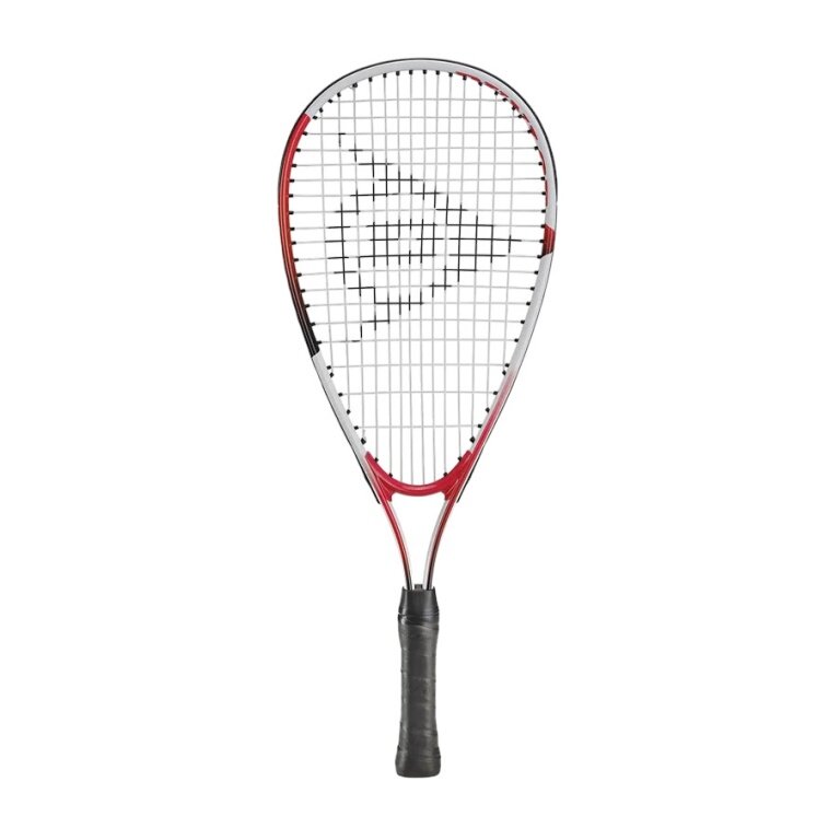 Dunlop dziecięca rakieta do squasha Fun Mini 22in (6-9 lat) biało/czerwona - naciągnięta -