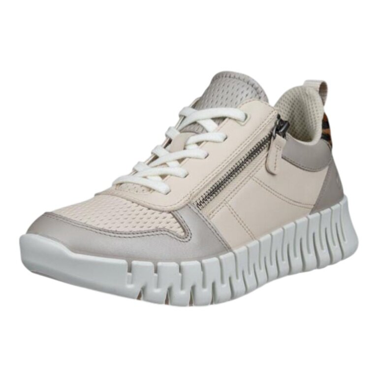 ECCO Sneaker Gruuv Zip Lace (skóra premium) beżowo-srebrny damski