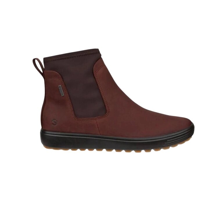 ECCO Botki Soft 7 Tred Chelsea GTX (skóra nubukowa, wodoodporne) burgundowa/czekoladowa damskie