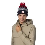 Biała niedźwiedzia zimowa czapka Norrak z pomponem SA - Merinomix, przytulna opaska z polaru - granatowa - 1 sztuka