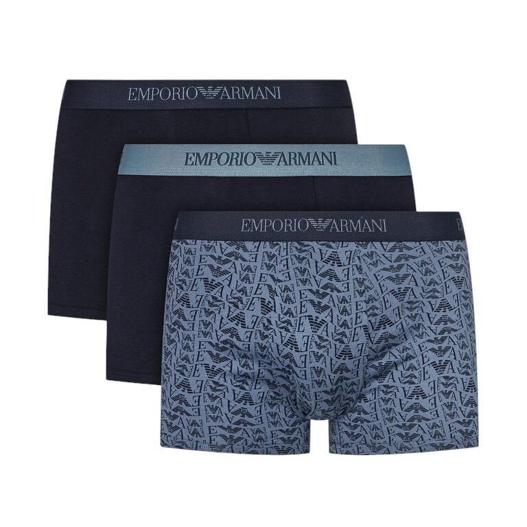 Emporio Armani bielizna bokserki trunk bawełniane ciemnoniebieskie w wzory męskie - 3 sztuki