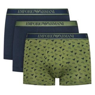 Emporio Armani bielizna bokserki trunk bawełniane ciemnoniebieskie/zielone w wzory dla mężczyzn - 3 sztuki