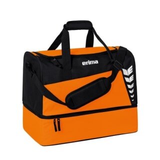 Torba sportowa Erima Six Wings z przegrodą na dnie (rozmiar L - 94,5 litra) pomarańczowo/czarna 60x35x45cm