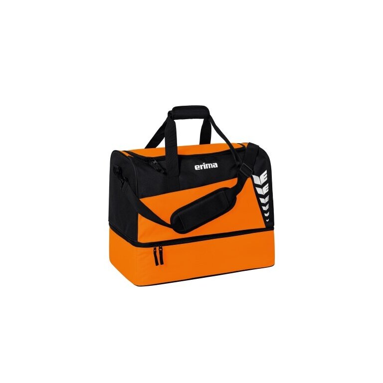 Torba sportowa Erima Six Wings z przegrodą na dnie (rozmiar L - 94,5 litra) pomarańczowo/czarna 60x35x45cm